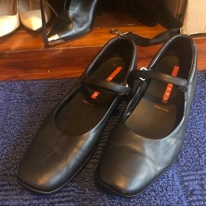 Vintage Prada Sport Black Leather Square Toe MaryJane